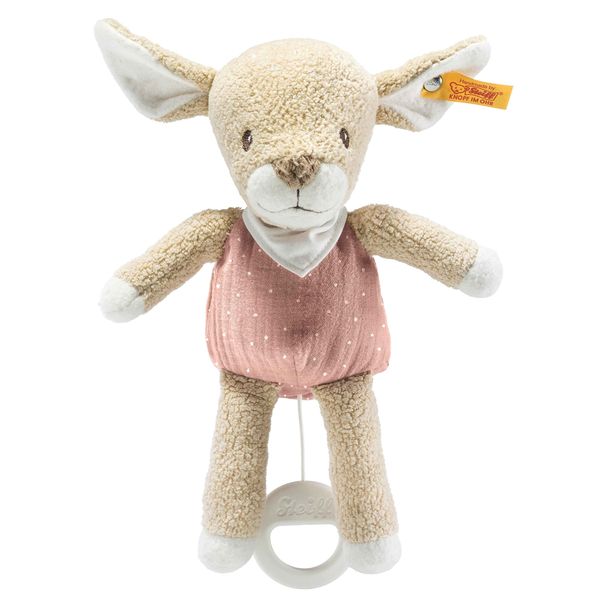 Steiff 242441 GOTS Raja Deer Music Box, Beige/Pink