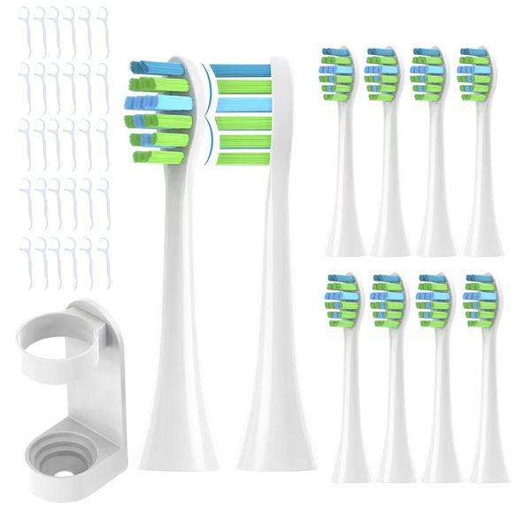 YMPBO 10PCS Replacement Heads Compatible with 7AM2M AM101/AM105 Electric Toothbrush +[30PCS Dental Floss Picks +1 Free Universal Stand Holder ] Soft Dupont Brush Bristles,White