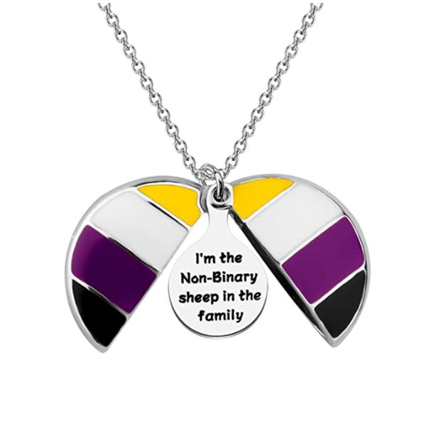 Non-Binary Gift Non Binary Pride Queer Gift Non Binary Flag I'm the NON-Binary Sheep in the Family Open Locket Necklace (NON-Binary Sheep- N EU)