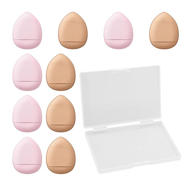LuckyOpt Finger Powder Puff, 10Pcs Soft Mini Powder Puff with Strap, Drop-Shaped Face Powder Puff Makeup Tools for Foundation, Nose, Under Eye, T-zone (Nude+Pink)