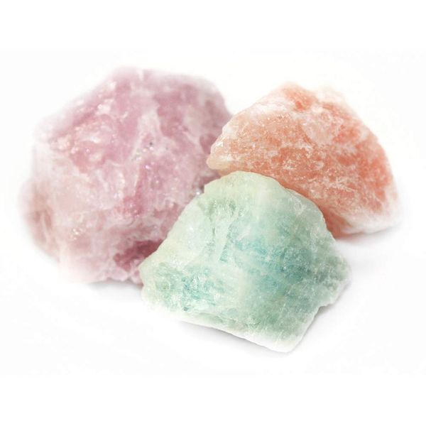 Halite, Rose Quartz, & Aquamarine Rough Crystal Mineral Specimen Bundle