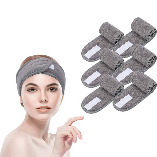 Bangshou 6 Pcs Spa Facial Headband,Makeup Head Wraps for Women,Adjustable Skincare Hair Band for Washing Face,Bath,Sport&Yoga (Gray)