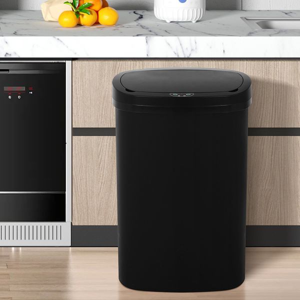 13 Gallon Waterproof Trash Can Kitchen Touch Free Automatic Garbage Can Black