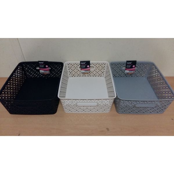 Foglish Large Plastic Pattern Storage Basket Set 3 Assorted Colours Grey Black White