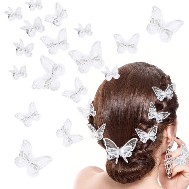 FAMIDIQGO 18 Pieces Butterfly Hair Clip Halloween Lace Hair Bows Embroidery Butterfly Hair Pins Hair Accessories for Halloween Cosplaying Women Girls Teens, 2 Sizes (White/Off white)