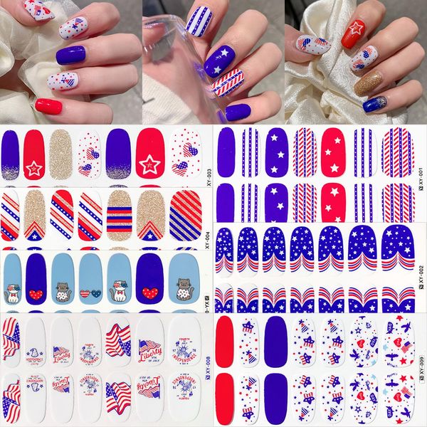 7 Sheets Semi Cured Gel Nail Strips 4th of July Gel Nail Strips Polish Wraps Supplies Self Adhesive Independence Day Gel Nails Sticker Full Nail Wraps Patriotic Flag Designs for Women Manicure Tips