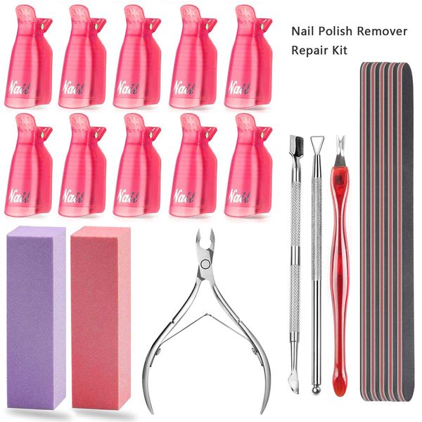 Samnyte Nail Polish Remover Tool Kit -Cuticle Pusher, Cuticle Nipper, Cuticle Clippers, Nail Polish Remover Clips,