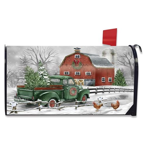 Briarwood Lane Winter Mailbox Cover - Standard Size - Christmas on The Farm for Christmas Mailbox Cover