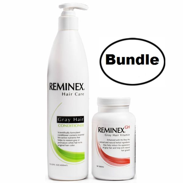 Anti Gray Hair Conditioner + Reminex GH Hair Supplements Kit – Hair Care Bundle Deeply Hydrates and Prevents Premature Gray and White Hair