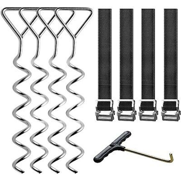 Trampoline Anchor Kit Tie Down System with Spiral Ground Anchor Stakes