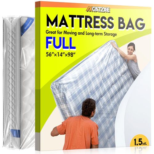 Plastic Mattress Bag for Moving Storage, Waterproof Mattress Cover, Mattress Protector for Moving Supplies - Full Size (1.5MIL)