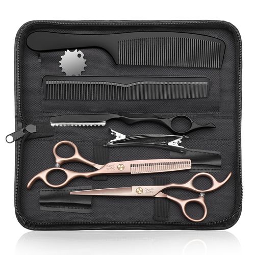 JASON Hairdressing Scissors Set Professional - Hair Cutting Scissors & Thinning Scissors 6.5 Inch Hair Scissors Hairdressing Scissors for Hairdressers / Beginners Rose Gold
