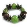 Avalaya Statement Chunky Wood Bead Flex Bracelet in Lime Green/Dark Green - Medium