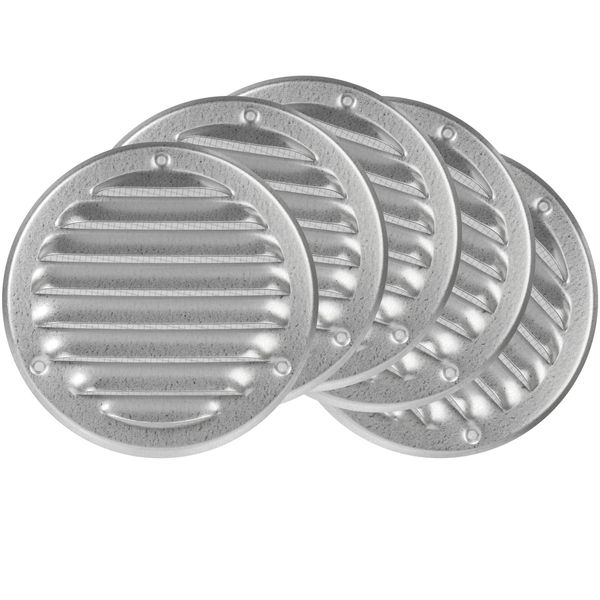 5-Pack 4 Inch / 100 mm Galvanized Steel Vent Cover - Metal Round Soffit Vent - Air Vent Louver - Grille Cover - Built-in Screen Mesh - HVAC Ventilation (4'' Inch, Galvanized Steel)