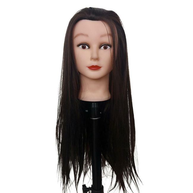 Training Manikin Head 19" Female Cosmetology Mannequin Black Hair Cutting Clamp