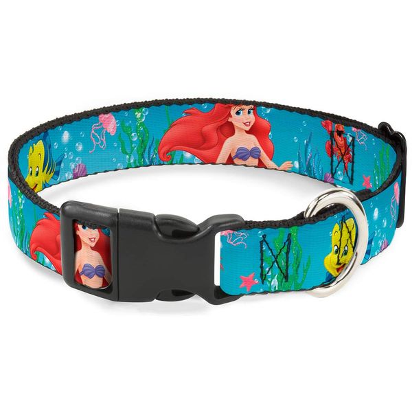 Buckle-Down Plastic Clip Collar - Ariel, Sebastian & Flounder Scene2 - 1.5" Wide - Fits 13-18" Neck - Small