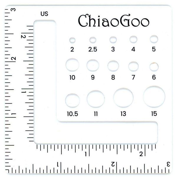ChiaoGoo Needle Gauge-Double-Sided, for Knitting Project, Multicolour, 7.5cm x 7.5cm