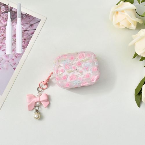COTYPOFLIYTT Compatible with AirPods Pro Case Protective Shockproof Kawaii Soft TPU Cover with Cleaner Kit Bow Keychain for Airpods Pro 2nd/1st Generation-Pink