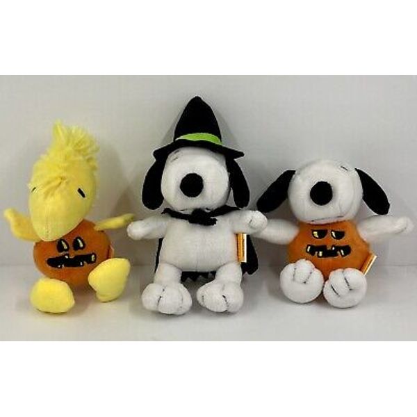 PEANUTS 6” Halloween Snoopy & Woodstuck Pumpkin, Snoopy Witch Figure Dog Toy