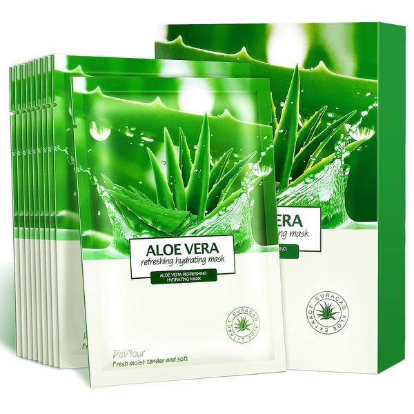 Aloe Facial Skincare Sheet Hydrating Moisturizing Revitalizing Facial Skincare Sheet for Dry, Oily, Sensitive and Tired Skin 25ml/0.8oz, Pack of 10