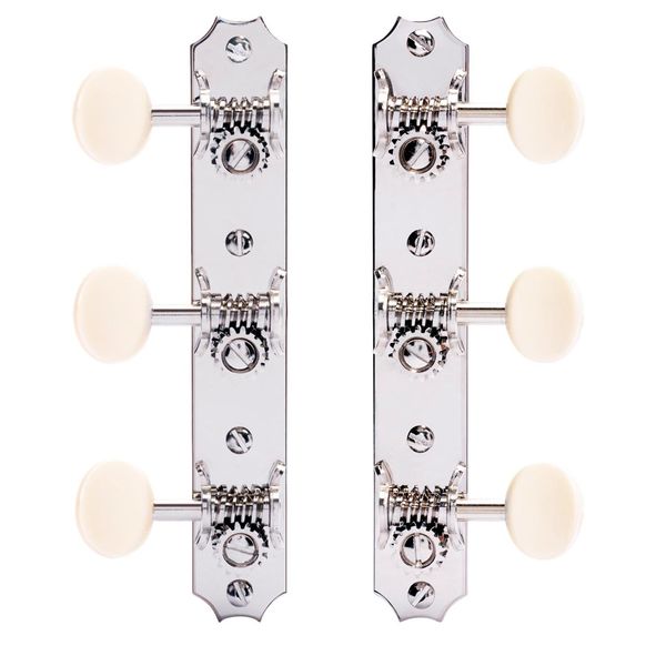 Golden Age Restoration Tuners for Solid Peghead Guitar with Scallop-end, Bright nickel, cream knobs