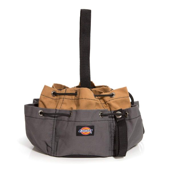 Dickies 12-Pocket Drawstring Work/Tool Bag, Heavy-Duty Drawstrings for Quick-Closure, Snap-Secured Tape Strap, Durable Canvas Construction, Grey/Tan