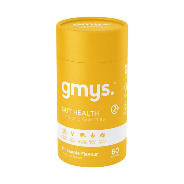 gmys Gut Health Probiotic Chewable Gummies for Adults - Pineapple Flavoured Digestive Support with 2.5 Billion Cultures, Vitamins B3, B5, B6 & C - Natural Ingredients - 60 Probiotic Gut Gummies