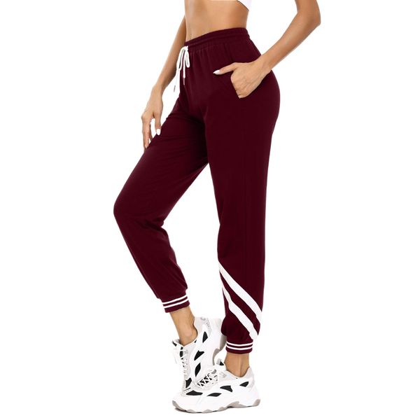 iClosam Jogginghose Damen Lang Baumwolle Sporthose Freizeithose Trainingshose High Waist Sweatpants Lounge Hose für Frauen Outdoorhose mit Streifen für Jogging Sport Yoga Gym