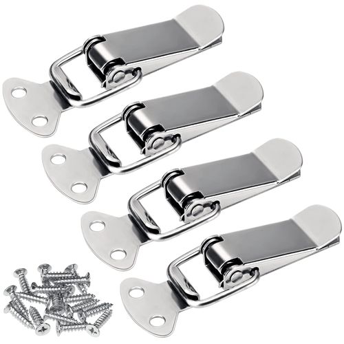 VOCIBO® Tension Latch, Stainless Steel, Pack of 4, 56 mm with Screws, 16 Pieces, Lever Lock, Box Closure, Cap Lock for Toolbox, Drawer, Chest, Case Box, Cabinet