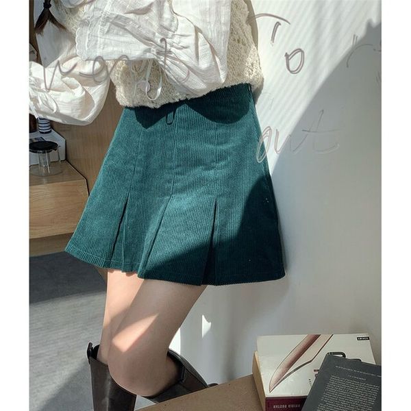 Golden Mini Skirt New Brown Corduroy Y2K Pleated Women's Vintage 90's Aesthetic High School Girl Cute Kawaii 3080756479, M, brown