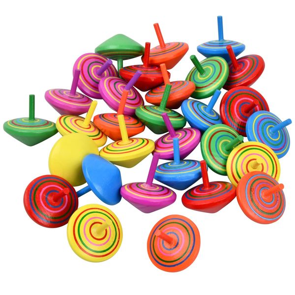 Xzeemo 30PCS Colorful Wooden Spinning Top for Kids Children, Painted Wood Spinning Top Toy, Fun Gift Party Bag Fillers for Kids, Safe Non-toxic Creative Wood Toy Kindergarten Toys Fun Gift