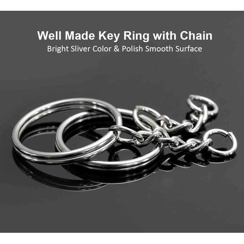 YHYZ Keychain Ring Set, 30pcs 1 Inch Splits Key Ring Hoops (25mm) with Chain + 30pcs Jumper Rings, Metal SSliver Keyring Chains, for DIY craft Tassels Resin Art jewellery Making Attachment (30 Sets)