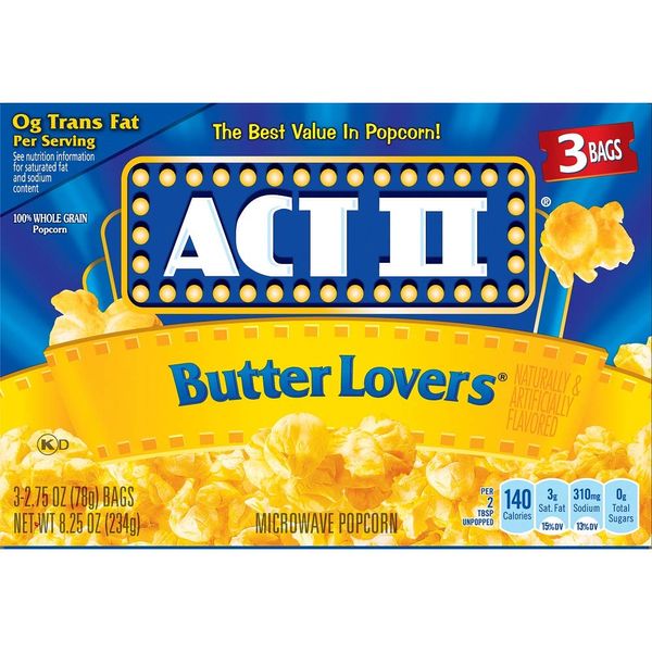 Act II Butter Lovers Microwave Popcorn (Pack of 2) 8.25 oz Boxes, 3 Bags per Box