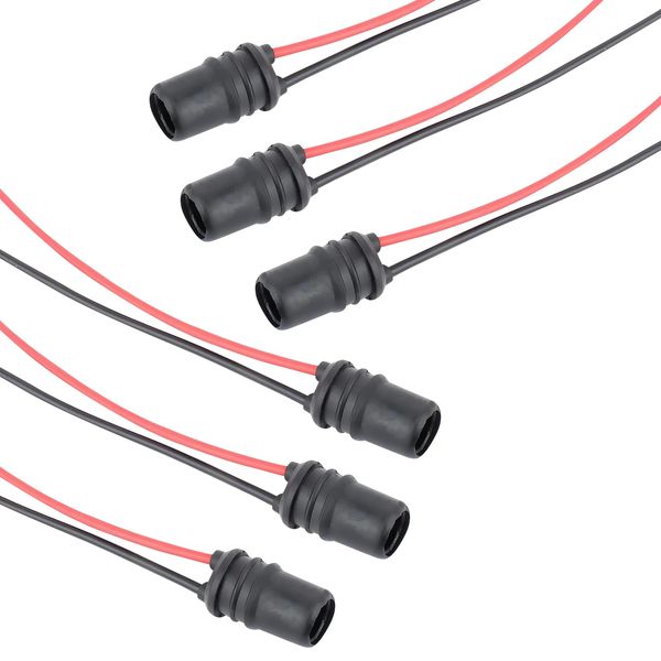 ijuicy 6 PCS Car 194 Bulb Socket, T10 Socket Pre-Wired Connector with Extension Pigtail Wiring Harness, Universal Light Bulb Socket for Car Dashboard Lights, Fog Lights, License Plate Lights (Round)