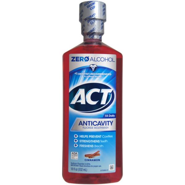 Act Zero Alcohol Anticavity Fluoride Mouthwash, Cinnamon, 18 Ounces each (Value Pack of 3)