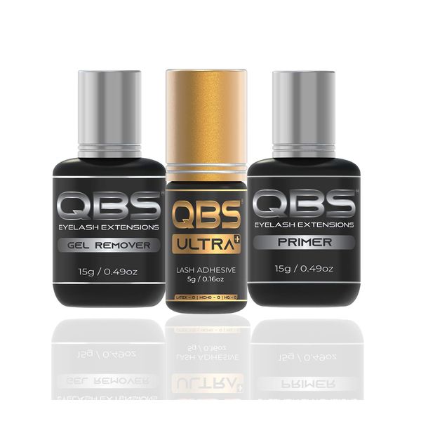 QBS® Eyelash Extensions Liquid Set: Ultra Plus Glue 10g, Lash Primer & Remover