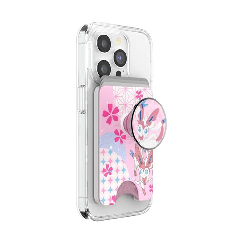 PopSockets Phone Wallet with Expanding Grip and Adapter Ring for MagSafe, Phone Card Holder, Wireless Charging Compatible, Wallet Compatible with MagSafe, Pokemon - Enamel Sylveon's Dream