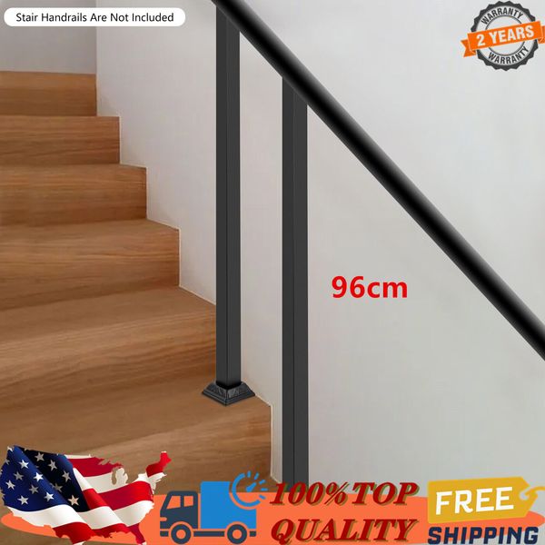 2x38" Black Deck Railing Handrail Stair Balusters Post Square Metal Fence Post