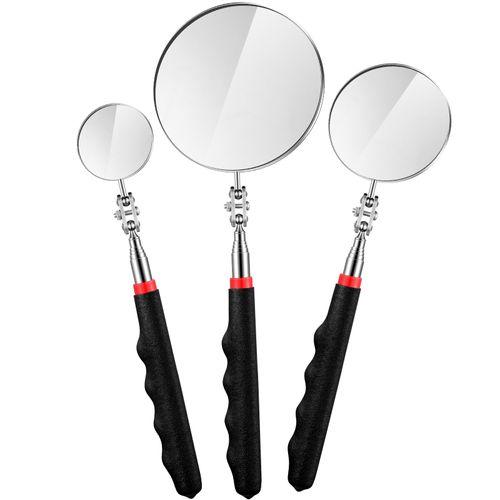 Copkim 3 Pieces Telescoping Inspection Mirror Stainless Steel Extendable Mechanic Mirror with Long Handle Tool for Technicians Mechanics Contractors Eyelashes Mouth and Other Small Parts(Black)