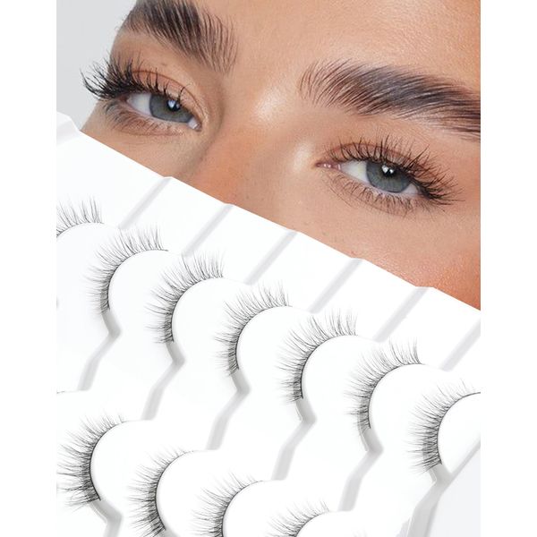 Short Lashes Natural Look Wispy False Eyelashes C Curl Fake Lashes Volume Mink Lashes 10mm Eye Lashes Pack Cute False Lashes 32-4EVA