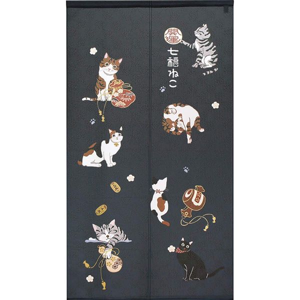 Noren Workshop 93214 Noren Cat Wall Decoration, Tapestry, Divider, Blindfold, Half Lot, Cat, Width 33.5 x Length 59.1 inches (85 x 150 cm), Lucky Cat, Navy Blue