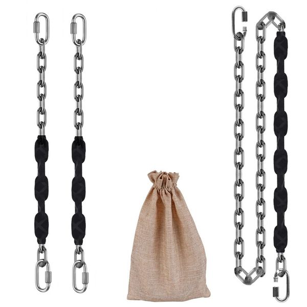 Dakzhou 2 Stainless Steel Chains (84") Swing Chains, Heavy Duty Swing Hardware,4 Quick Connection Buckles, Indoor and Outdoor Playground Swings, hammocks, sandbags, 1000 lb Capacity Black