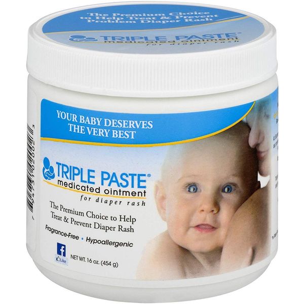 Triple Paste Diaper Rash Cream, Hypoallergenic Medicated Ointment for Babies, 16 oz