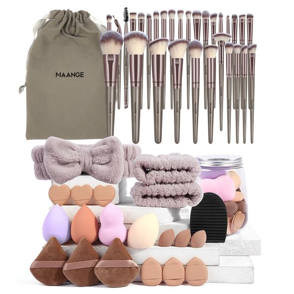 MAANGE Makeup Brushes, 51 Pcs Makeup Tool Set Multi-functional Makeup Brush Set Foundation Powder Blush Concealers Eyeshadows Make up Brushes(Champagne)