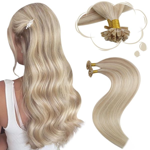 Moresoo Bondings Extensions Echthaar 1g Platinblond Haar Extensions Bondings Remy Pre Bonded Nail Tip Haarextension Echthaar Aschblond mit Platinblond 50g 50cm #P18/613