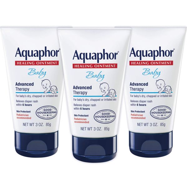 Aquaphor Baby Healing Ointment - Advanced Therapy for Chapped Cheeks and Diaper Rash - 3 oz. Tube (Pack of 3)