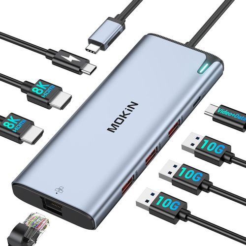 USB C to USB C Hub Multiport Adapter,USB C Splitter Dual Monitor with 8K@60Hz 2*HDMI,8 in 1 Dual HDMI Adapter Hub with USB C Video Output, 4*10Gbps USB,Ethernet and 100W PD for MacBook Pro/Air,Dell,HP