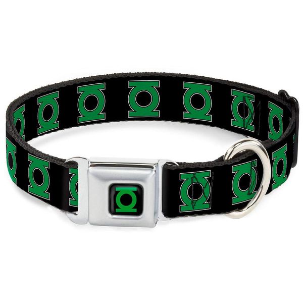 Buckle-Down Seatbelt Buckle Dog Collar - Green Lantern Logo Black/Green - 1" Wide - Fits 15-26" Neck - Large