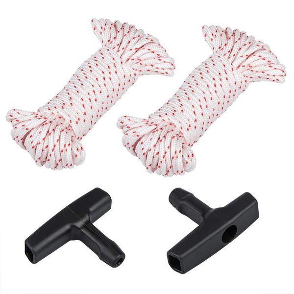 YuCool 2 Pack Recoil Starter Rope 10-Meter(Diameter:3.0mm), Pull Cord with 2 Pack Recoil Starter Handle for Husqvarna Stihl Poulan Lawn Mower Chainsaw/String Trimmer Edger Brush Cutter Engine Parts