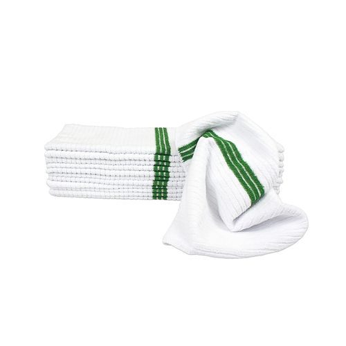 Nouvelle Legende Ribbed Microfiber Bar Mop Towels, Super Absorbent, Cleaning & Drying Cloths, Lint-Free, Streak-Free for Kitchen, Home & Auto, 14x18 Inch, 12-Pack, Green Stripe